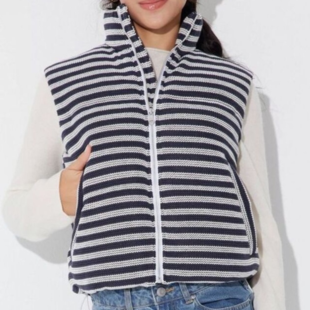 Bundle to Save Money! Woman's Navy Blue & White Striped Zip-Front Knit Vest